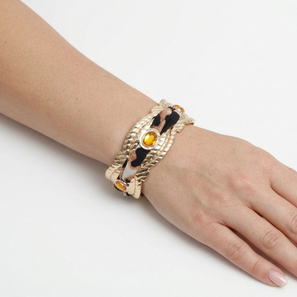 Leopard Print Mini Scarf Gold Bangle Bracelet