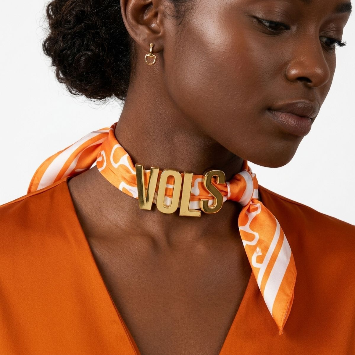 VOLS Gold Letter Charm Orange Scarf Bracelet