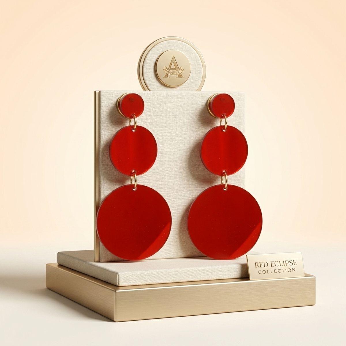 Dangle Red Mirror Triple Disc Drop Earrings