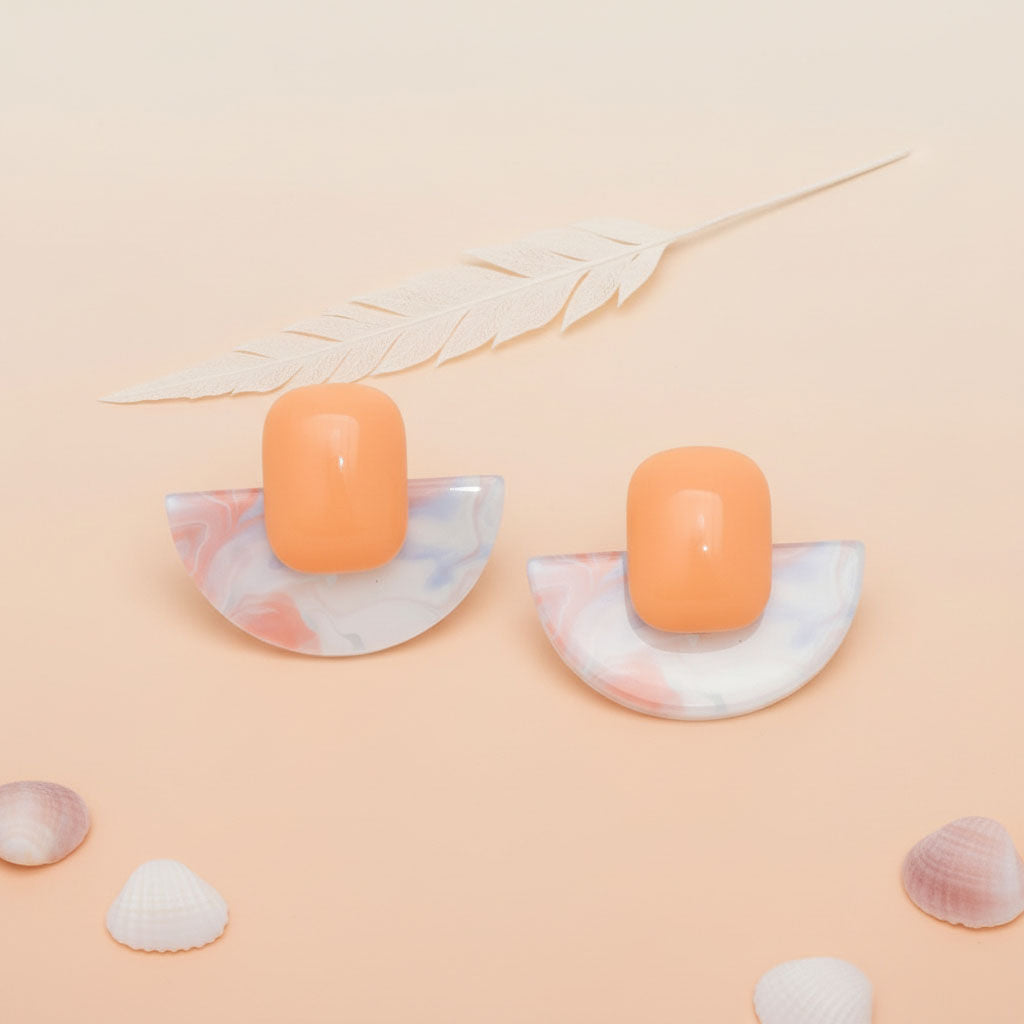 Stud Coral Funky Retro Throwback Style Earrings