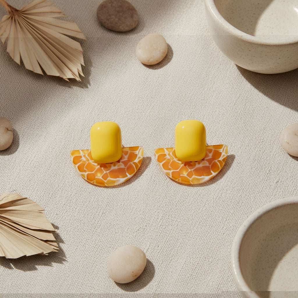 Stud Yellow Funky Retro Throwback Style Earrings