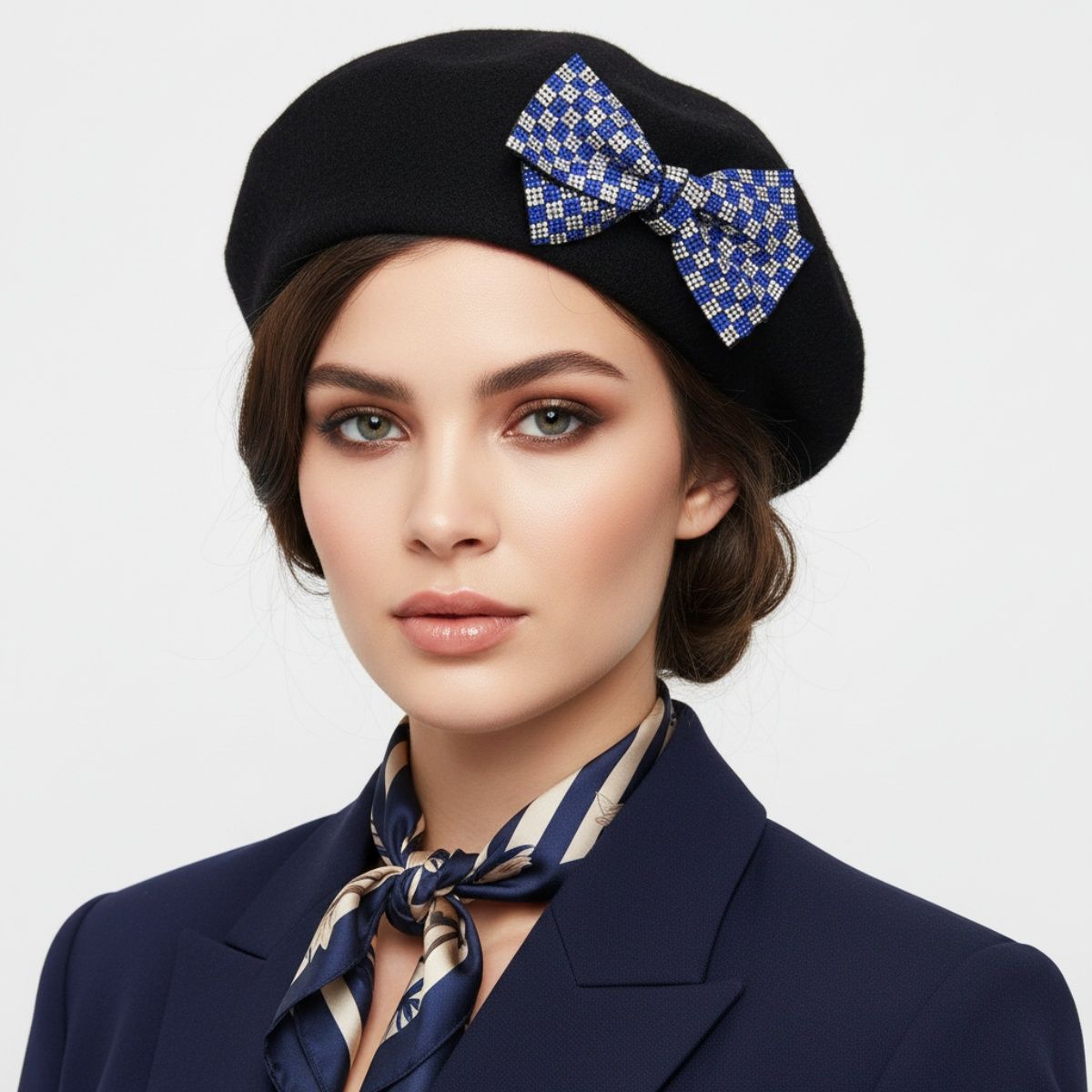 ZPB Merch Blue Clear Checker Stone Bow Hair Clip