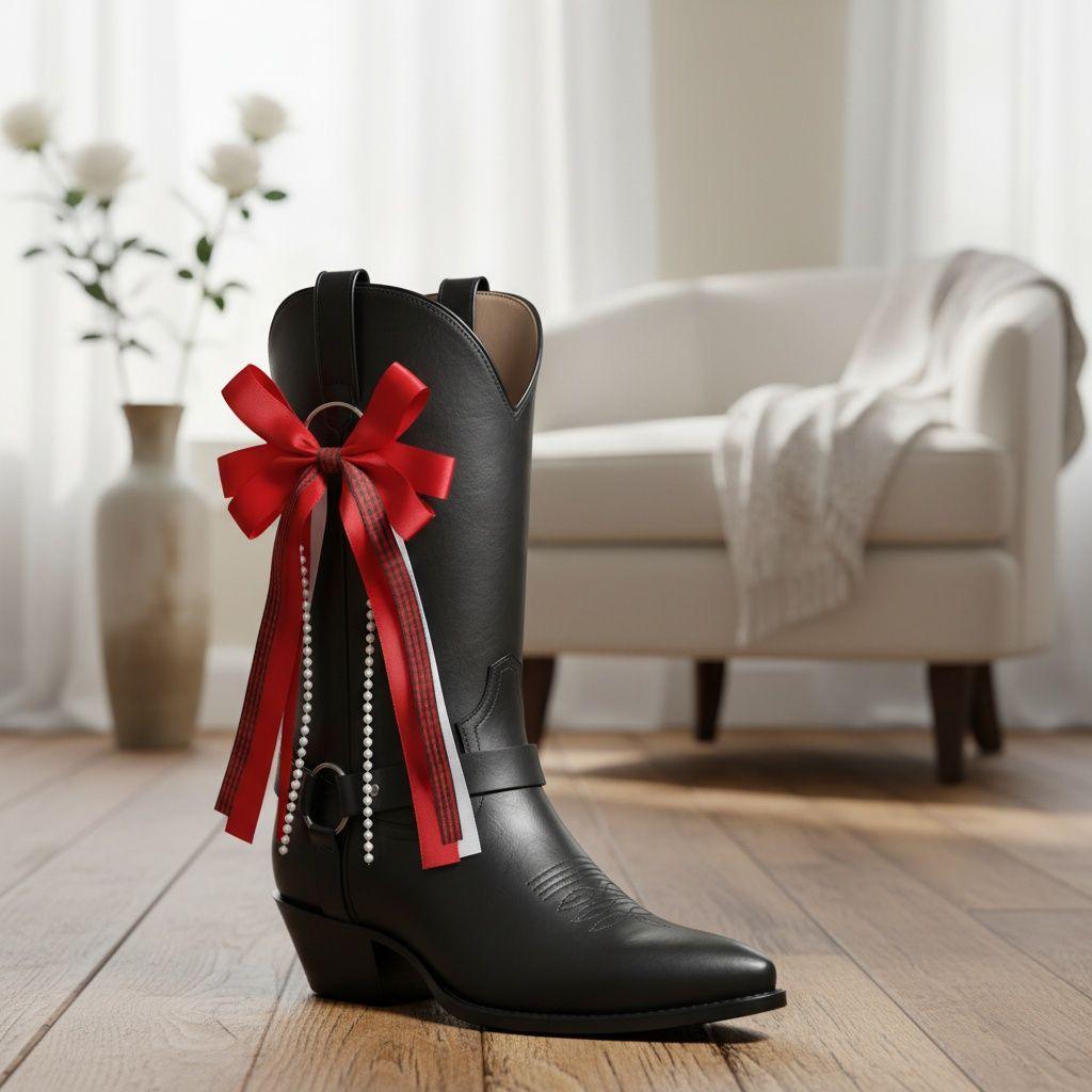 DST Boots on the Ground Red Black Boot Bow