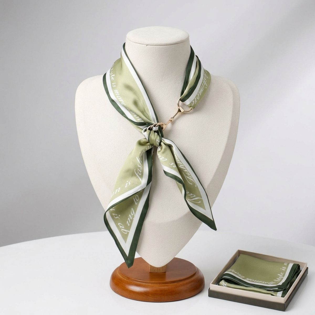 Horsebit Green Striped Silky Scarf Necklace