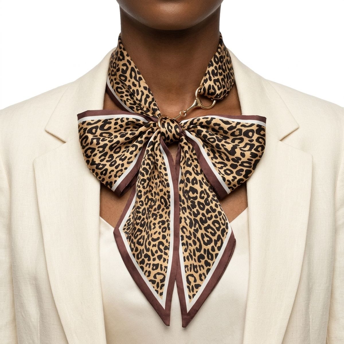 Horsebit Brown Leopard Silky Scarf Necklace