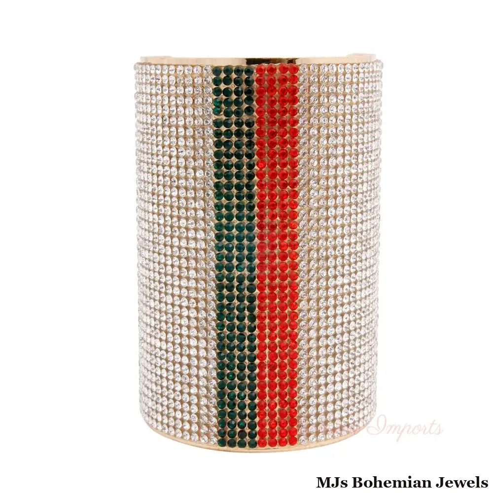 Trendy Striped Rhinestone Cuff Bracelet