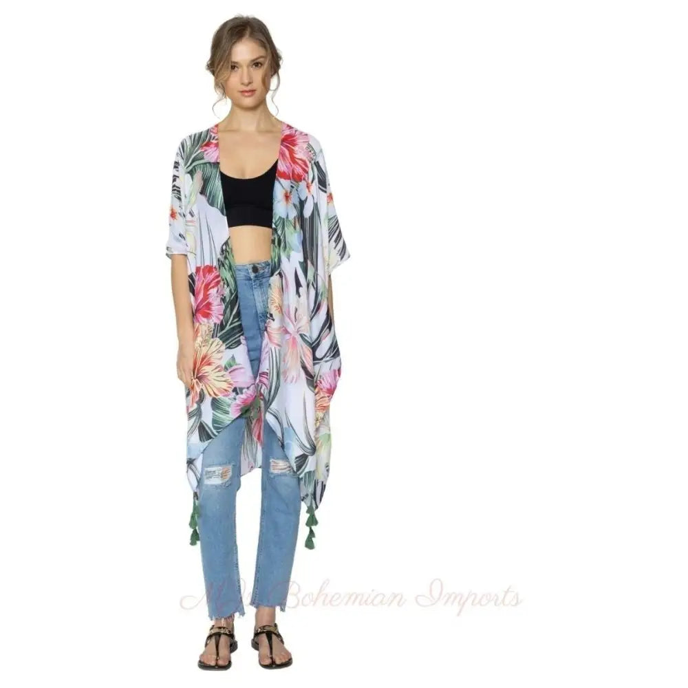 Tropical Green Tassel Kimono