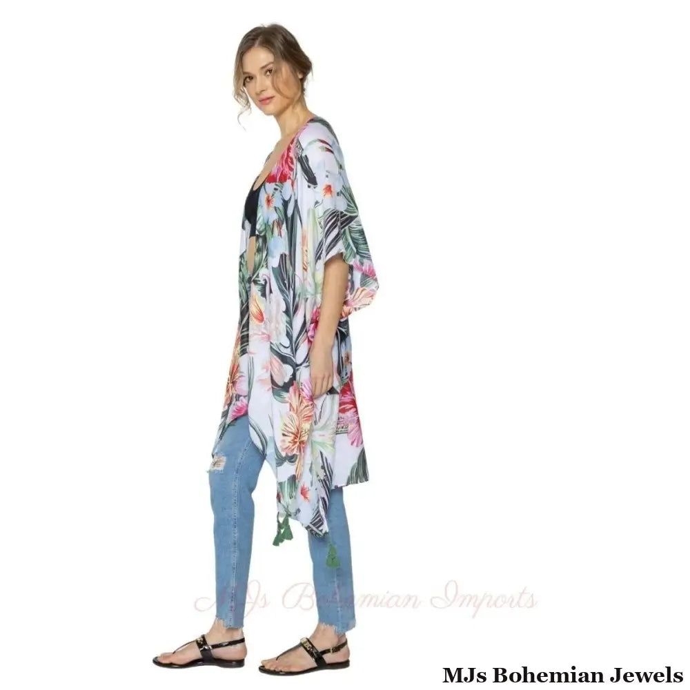 Tropical Green Tassel Kimono