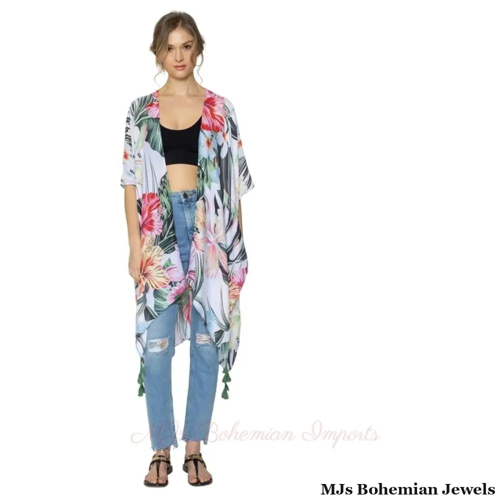 Tropical Green Tassel Kimono