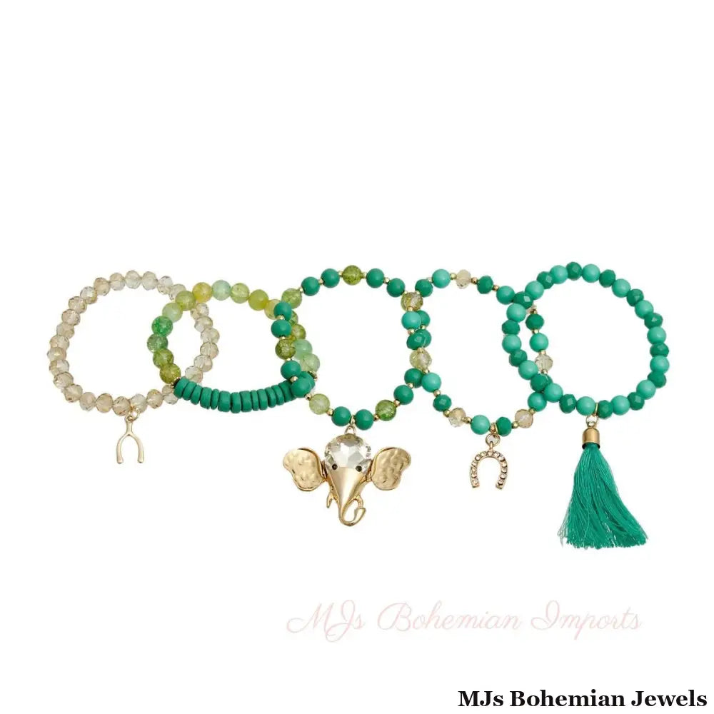 Turquoise Bead Elephant Charm Bracelets