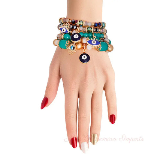 Turquoise Glass Bead Evil Eye Bracelets