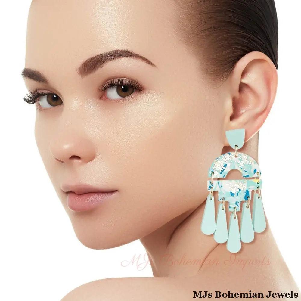 Turquoise Marbled Clay Teardrop Earrings