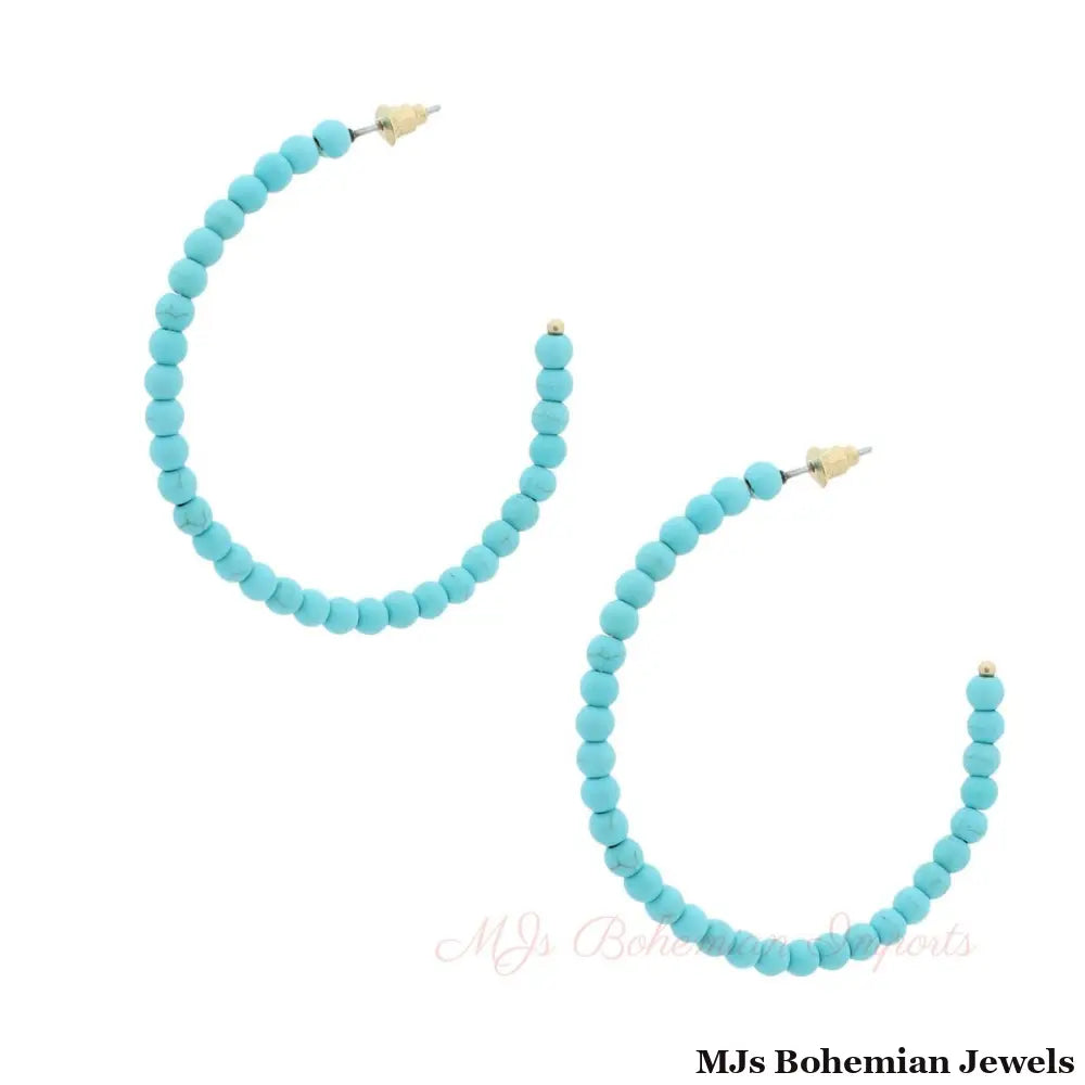 Turquoise Natural Stone Bead Hoops