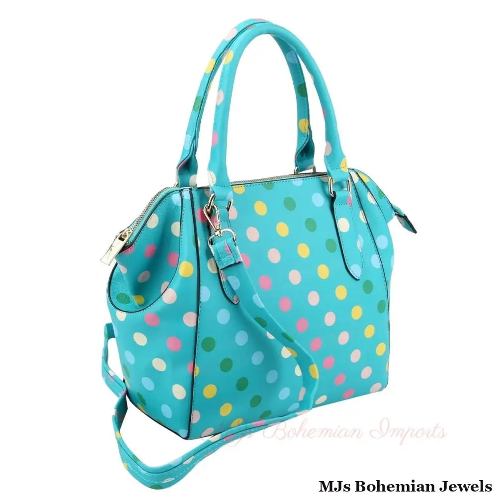 Turquoise Polka Dot Handbag Set