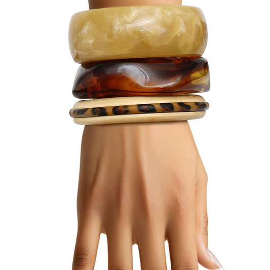 Bangle 3 Pcs Vintage Wood and Wide Bracelet Set