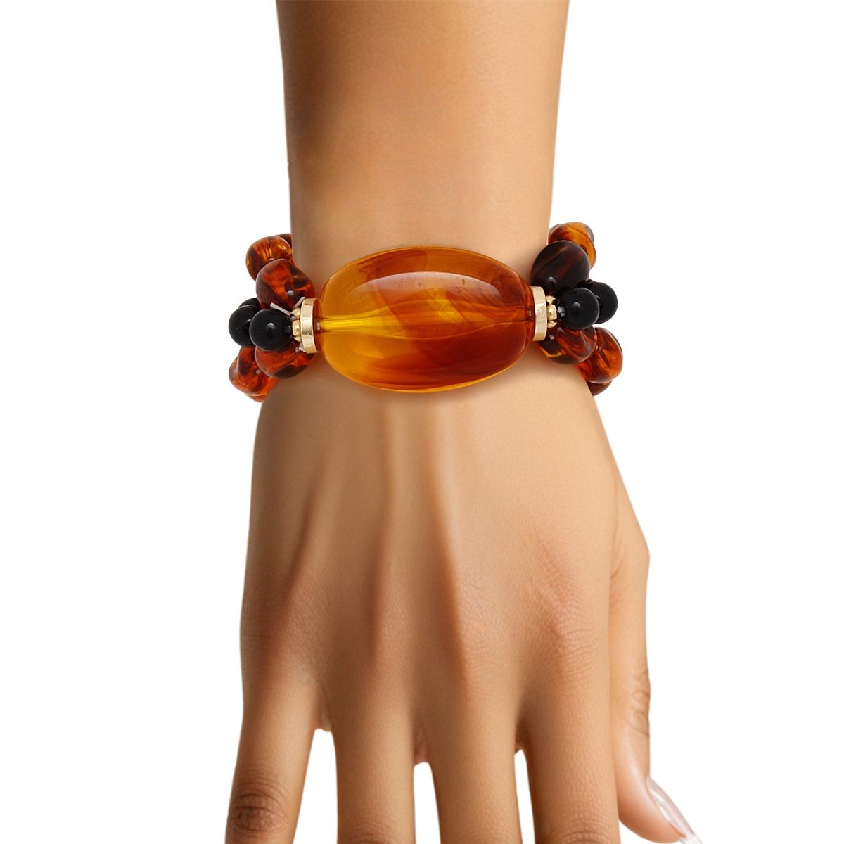 Beaded Warm Caramel Swirl Amber Like Bracelet