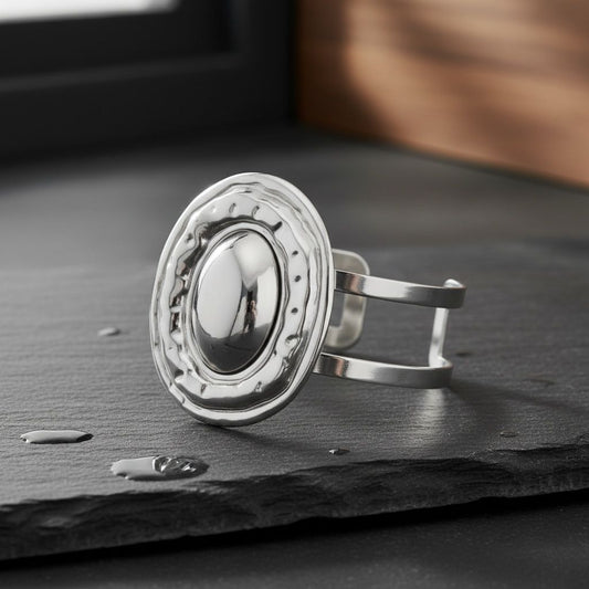 Cuff Silver Organic Oval Domed Metal Bracelet