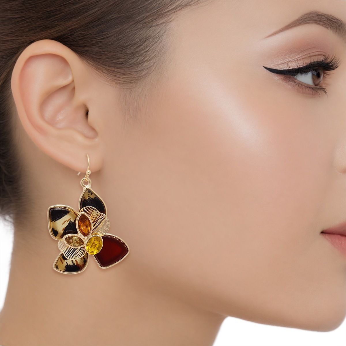 Fish Hook Leopard Die Cut Flower Artisan Earrings