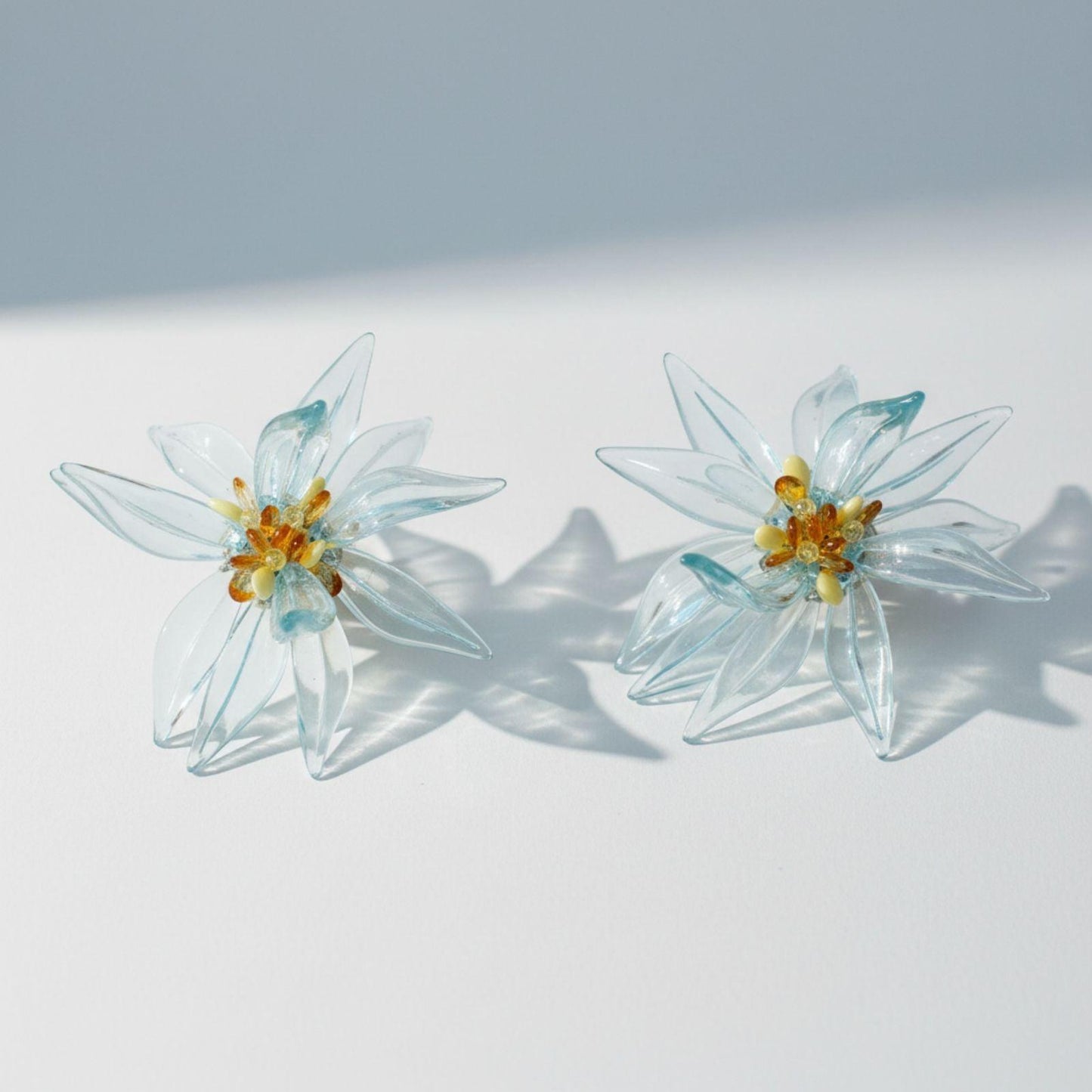 Stud Aqua Tropical Flower Oversized Petal Earrings