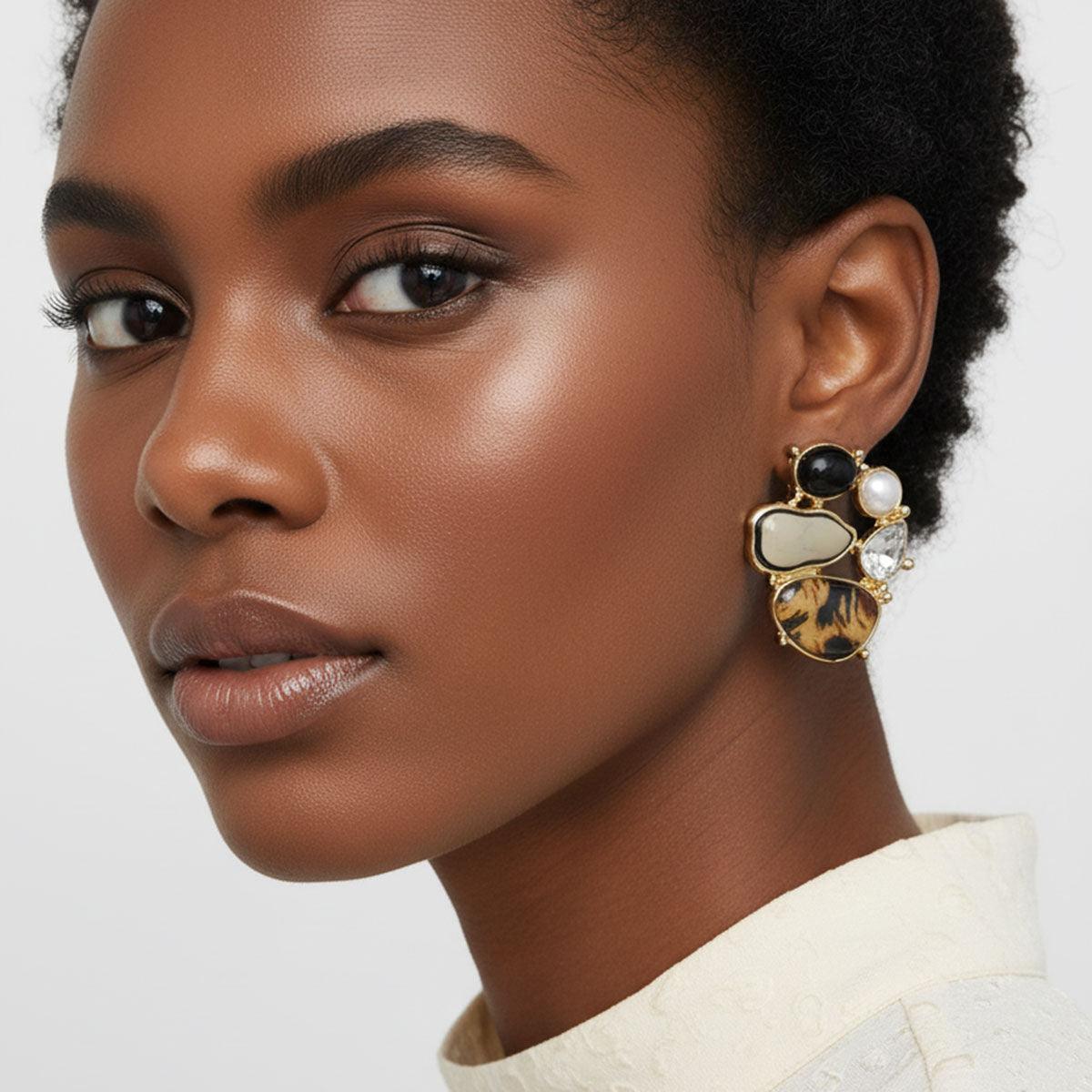 Stud Midnight Safari Leopard Detail Earrings