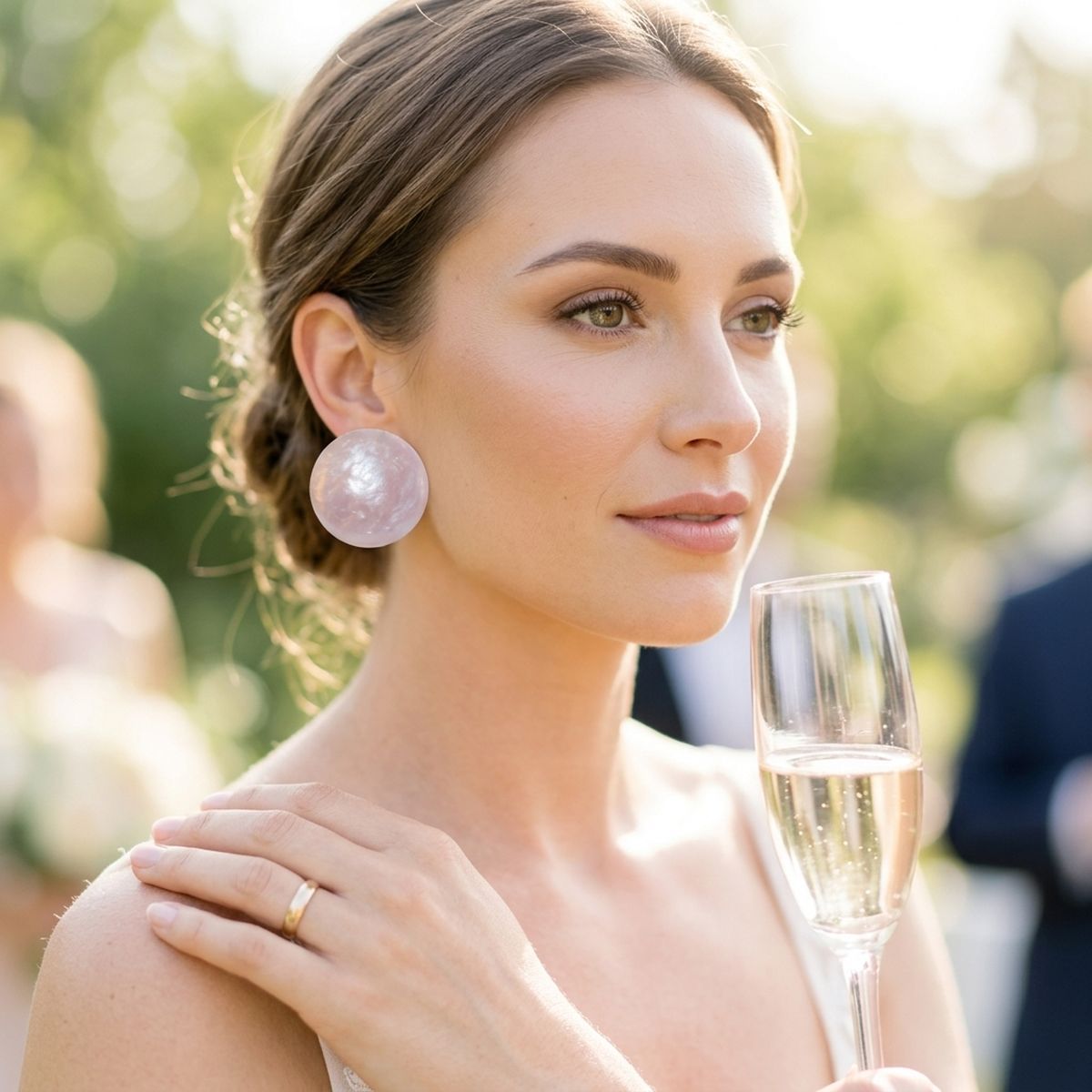 Pink Pearlescent Domed Round Stud Earrings