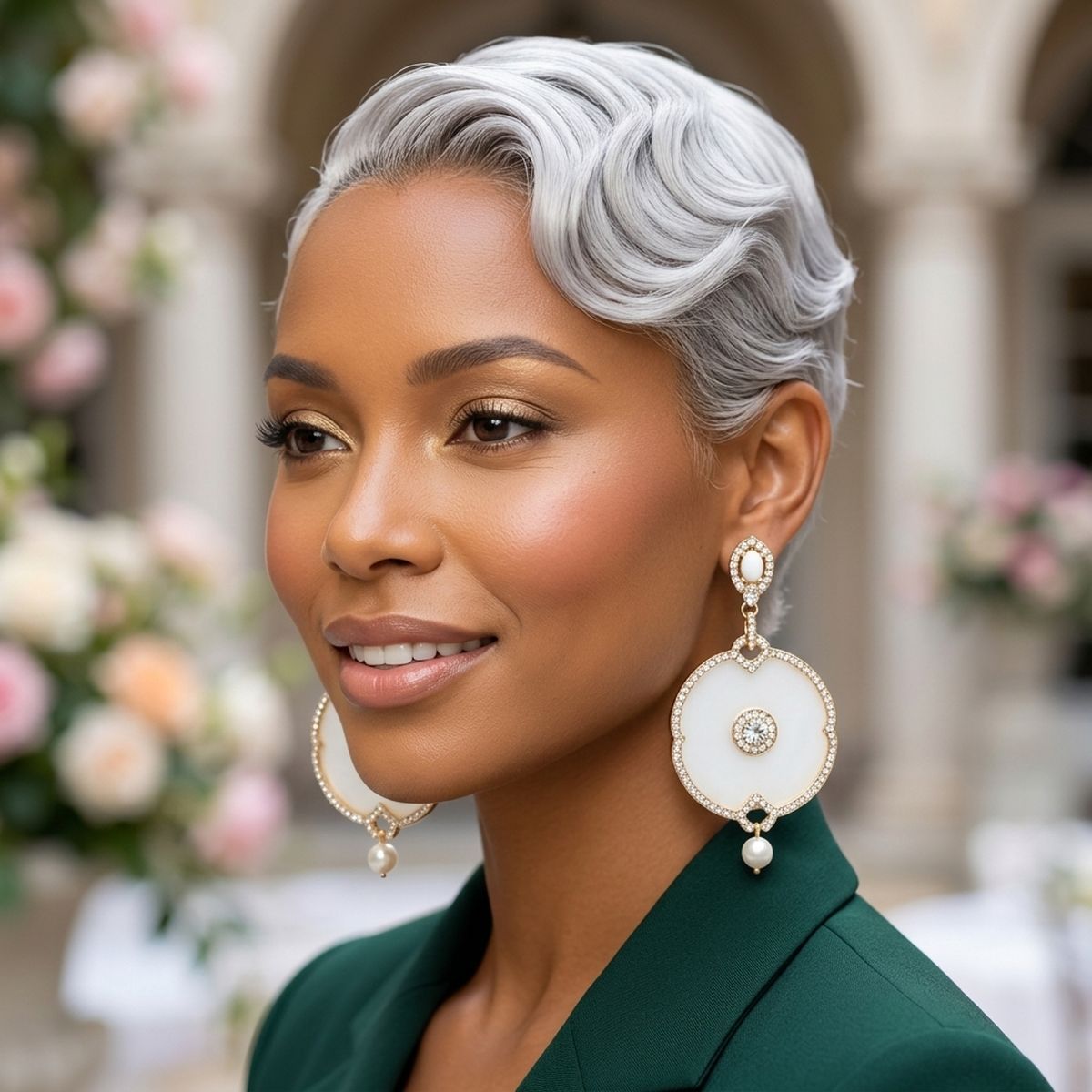 White Opal Finish Emerald Crystal Drop Earrings