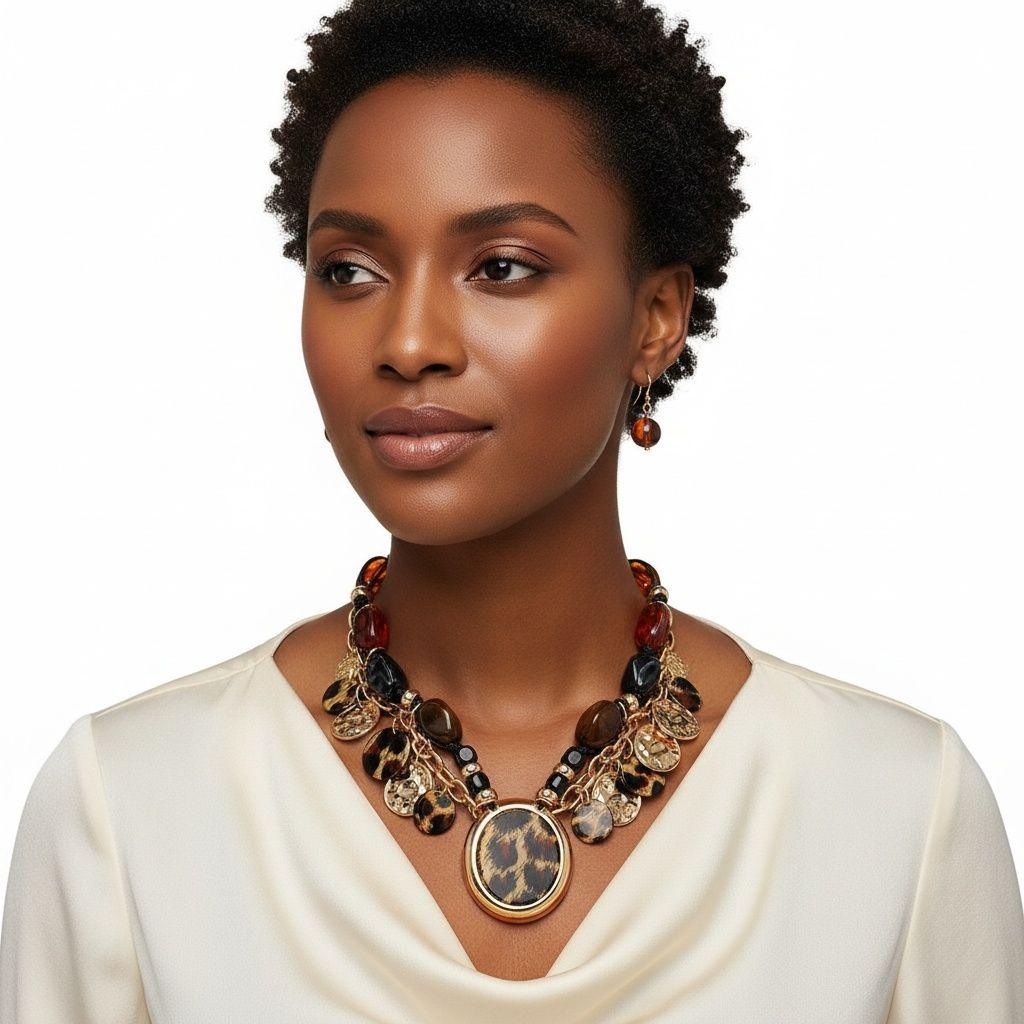 Pendant Global Artisan Leopard Gold Disc Necklace