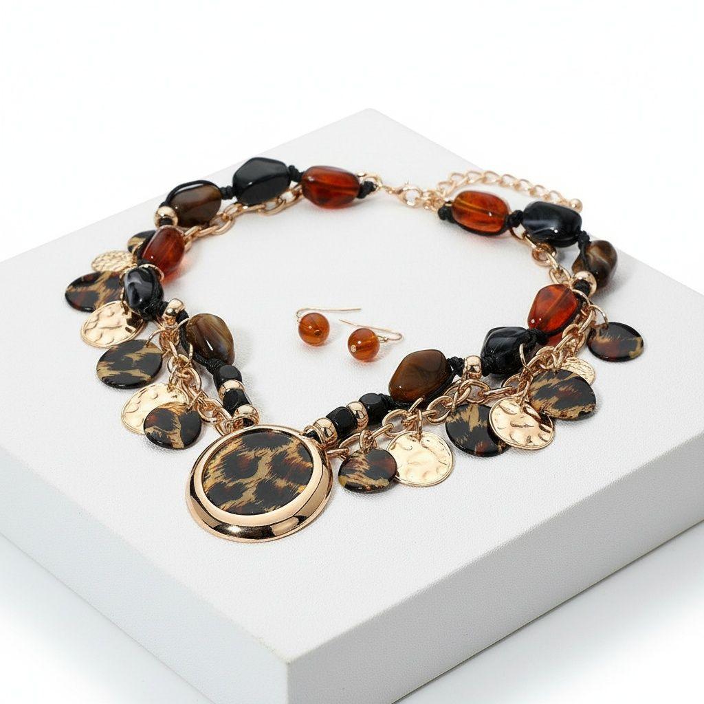 Pendant Global Artisan Leopard Gold Disc Necklace