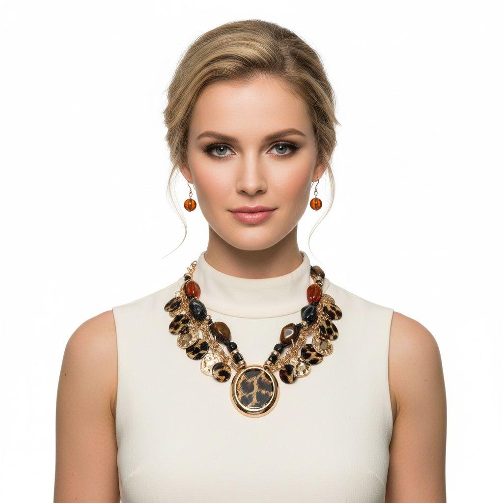 Pendant Global Artisan Leopard Gold Disc Necklace