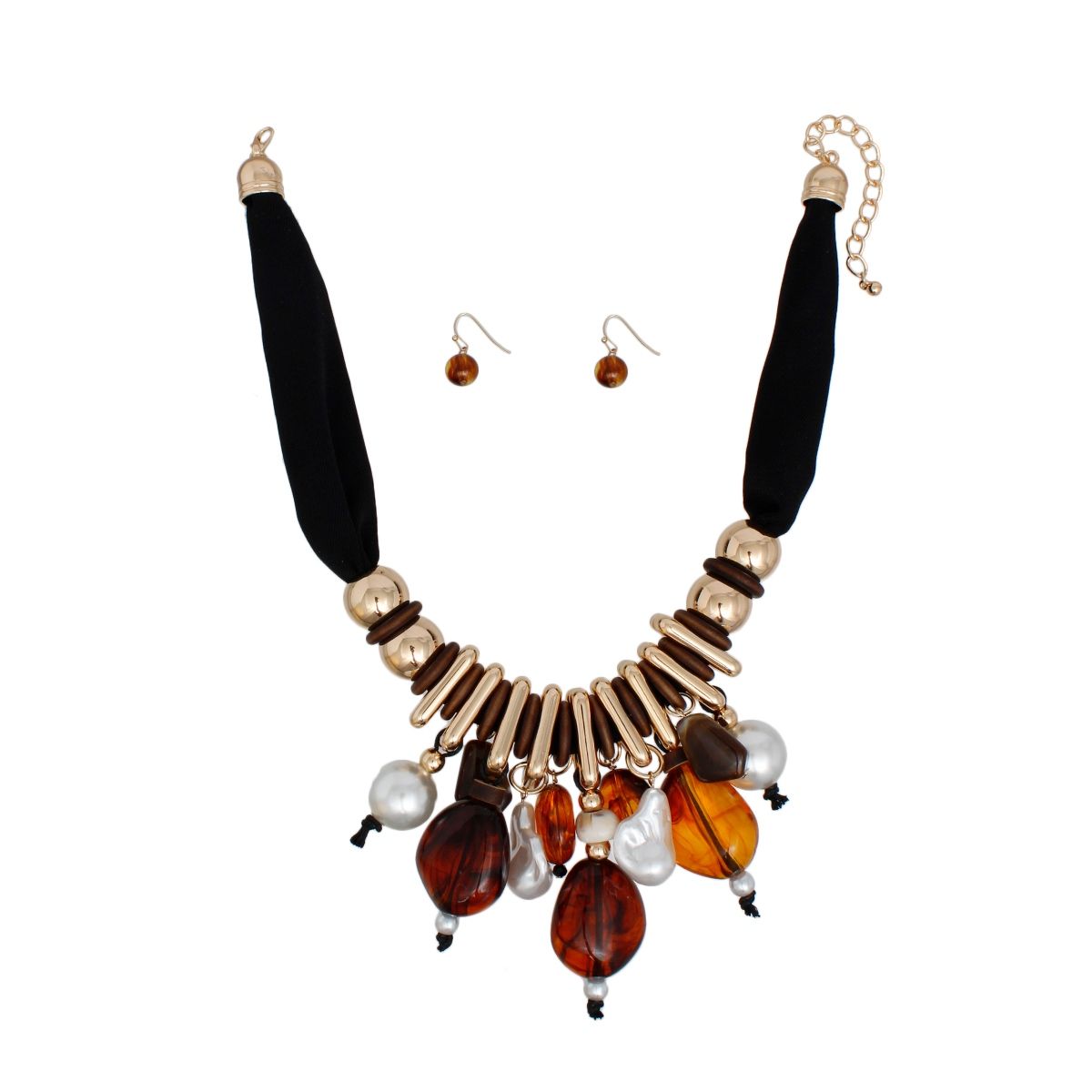 Beaded Natural Brown Beauty Black Fabric Necklace