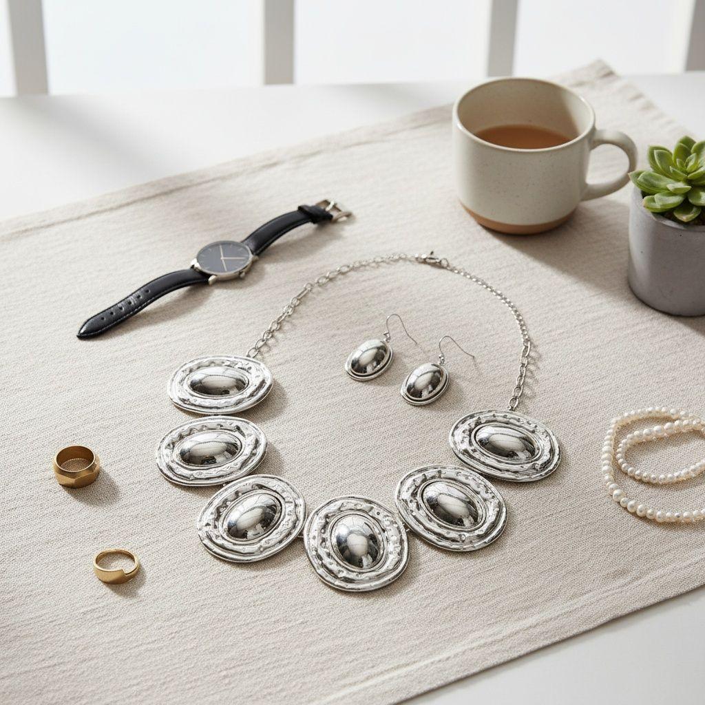 Collar Silver Organic Oval Domed Link Necklace
