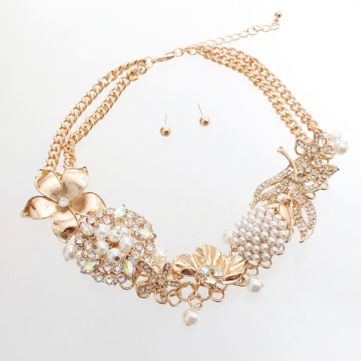 Aurbo Crystal Pearl Gold Chainmaille Collar Set