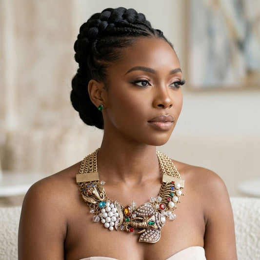 Opulent African Elephant Multicolor Collar Necklace