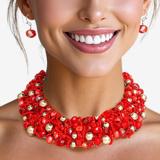Bib Red Artistic Glass Copper Choker Necklace