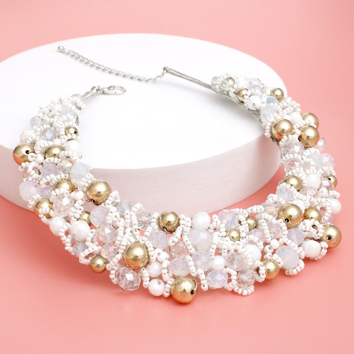 Bib White Artistic Glass Copper Choker Necklace