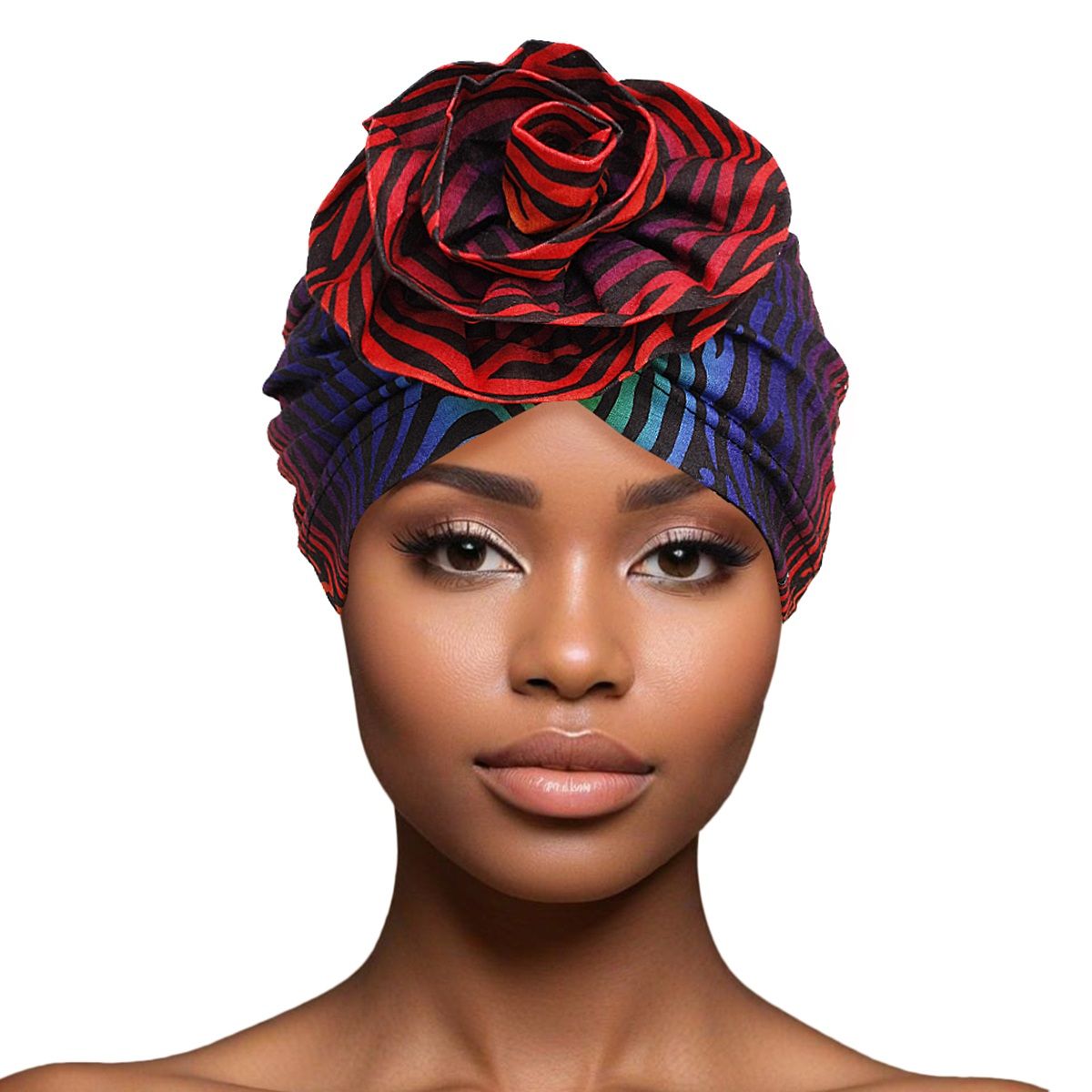 Turban Pre-Tied Flower Red Ombre Zebra for Women