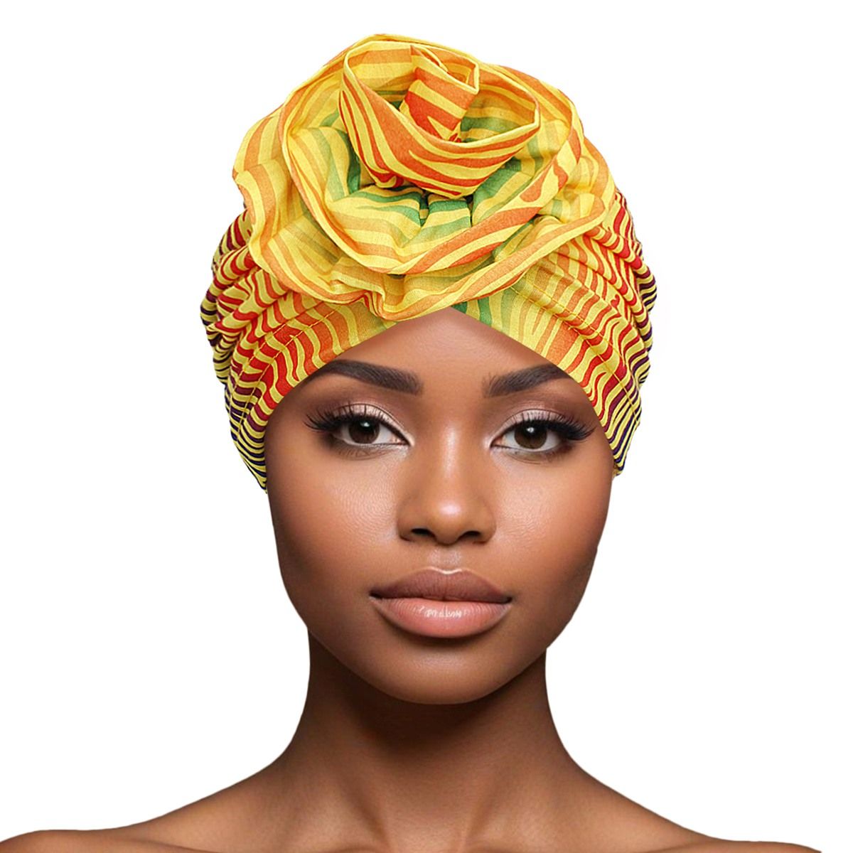 Turban Pre-Tied Flower Yellow Ombre Zebra Women
