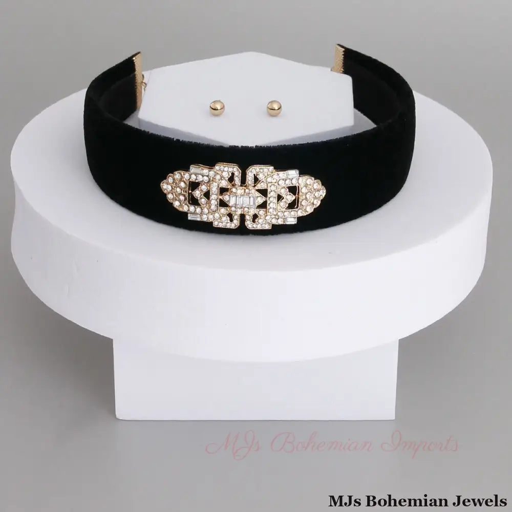 Velvet Crystal Stone Choker