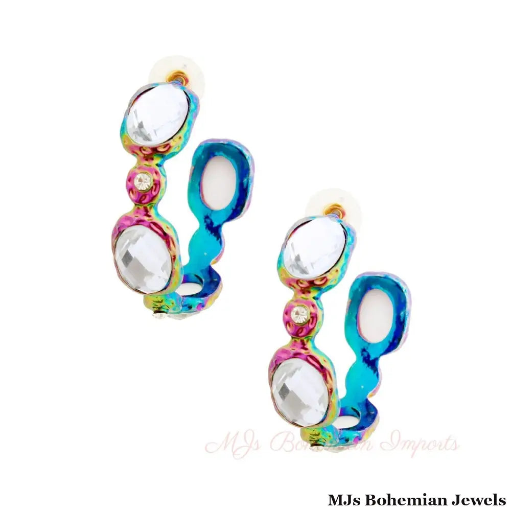 Vibrant Rainbow Crystal Hoops