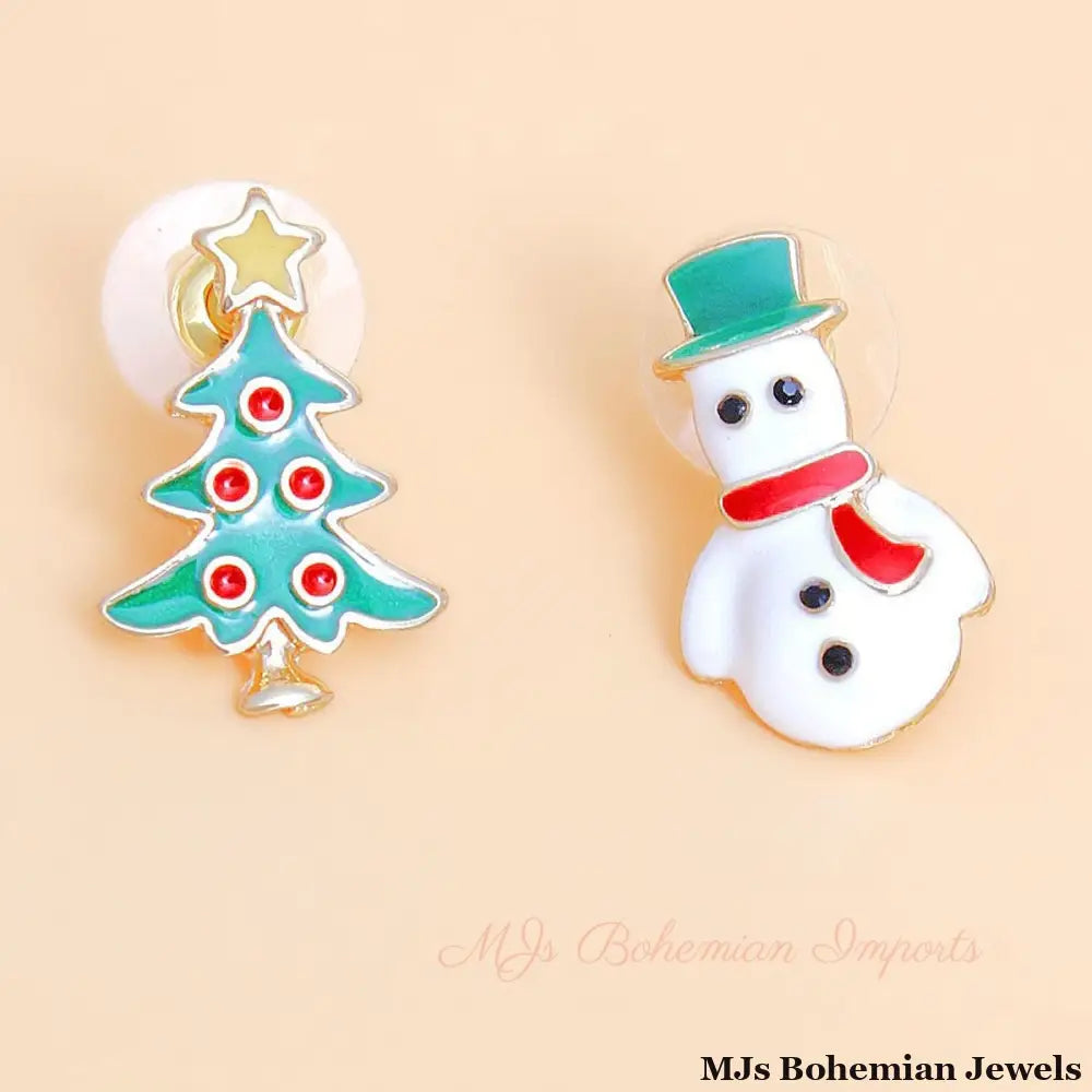 Whimsical Winter Fun: Tree and Snowman Mismatched Studs