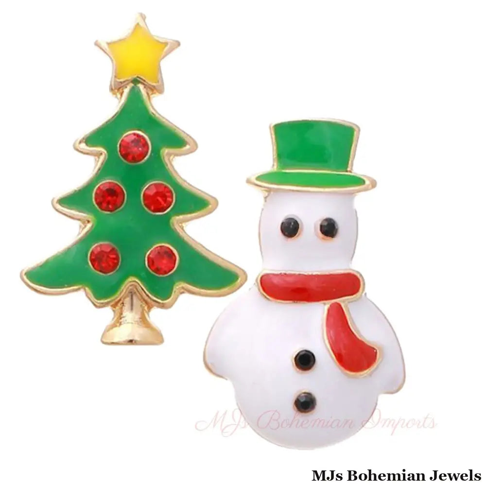 Whimsical Winter Fun: Tree and Snowman Mismatched Studs