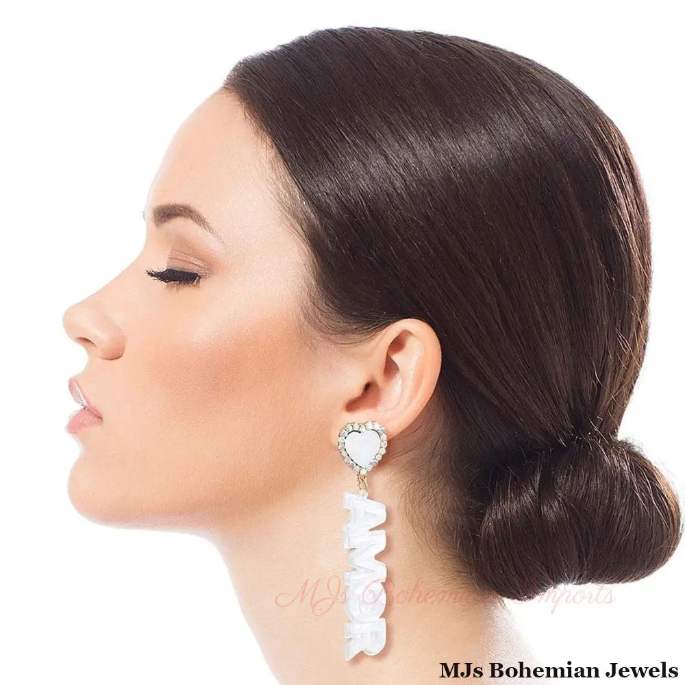 White Amor Heart Earrings