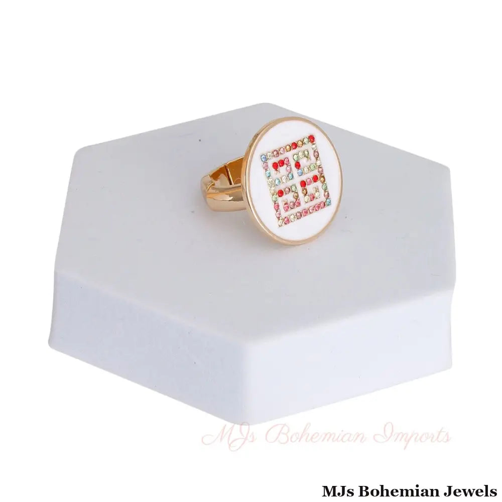 White and Gold Greek Key Ring