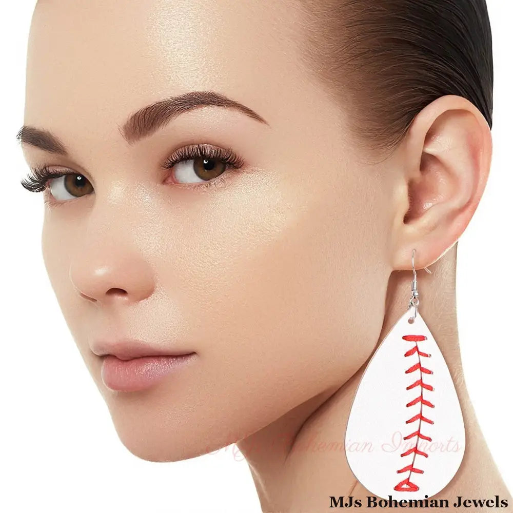 White Baseball Teardrop Earrings