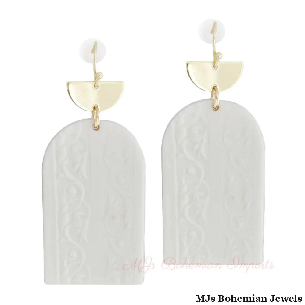 White Floral Bridal Earrings - Clay