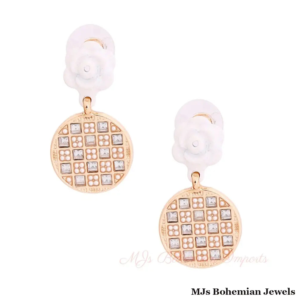White Flower Checkerboard Earrings