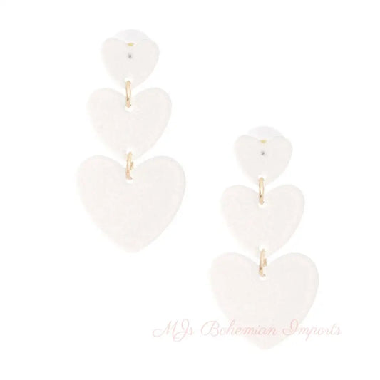 White Graduated Triple Earrings