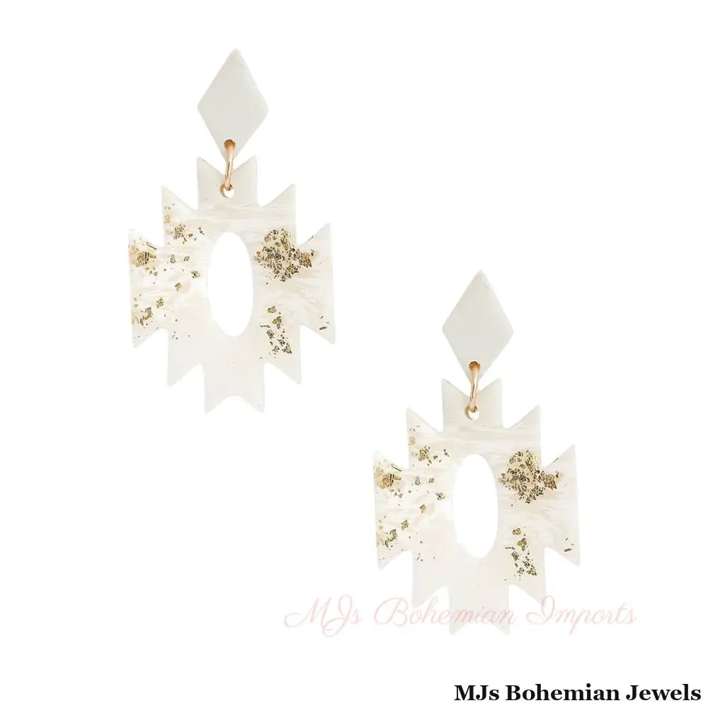 White Marbled Clay Aztec Earrings
