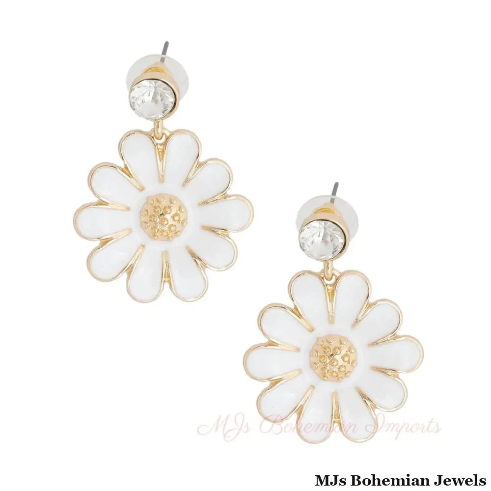 White Metal Daisy Earrings