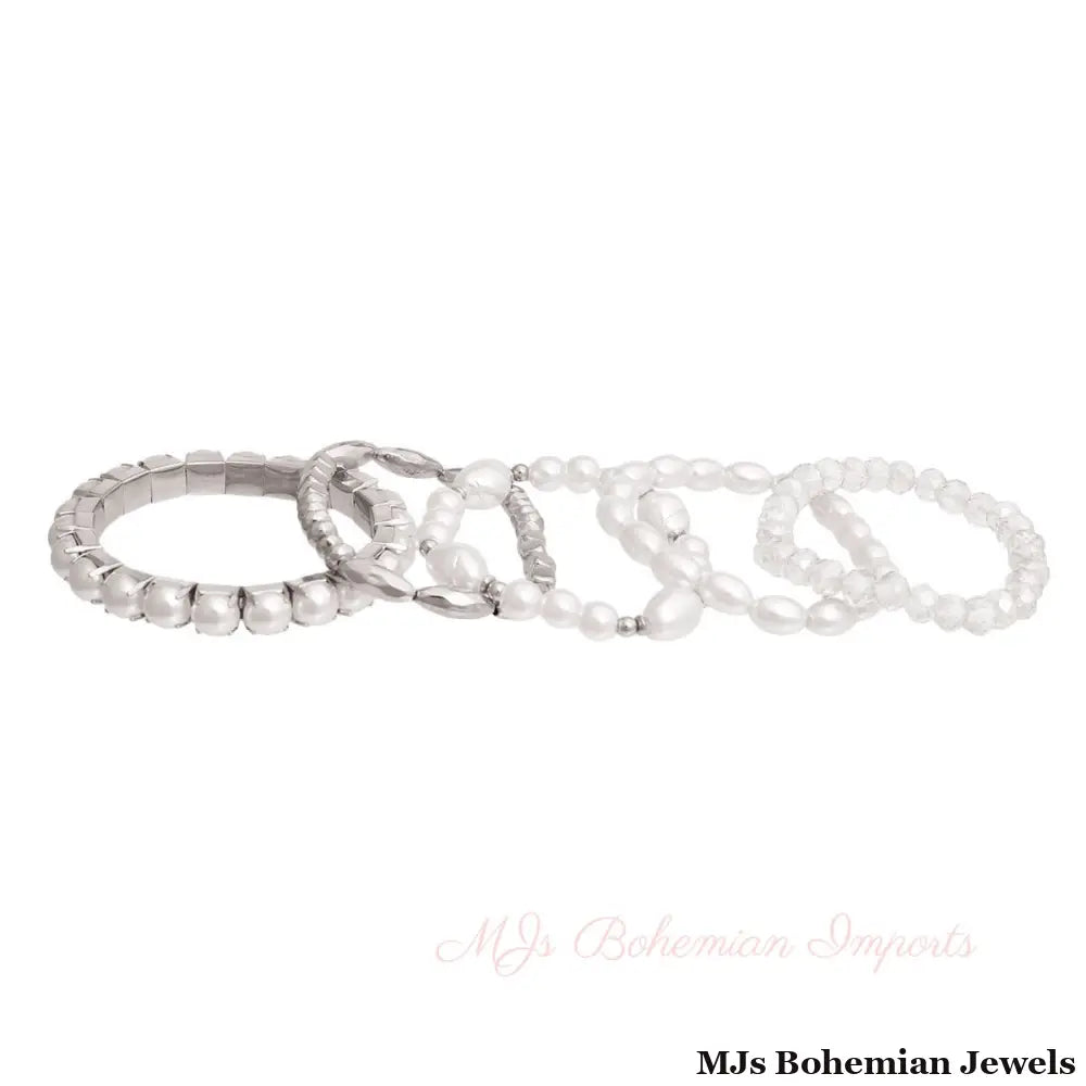 White Pearl and Glass Beads Bracelets